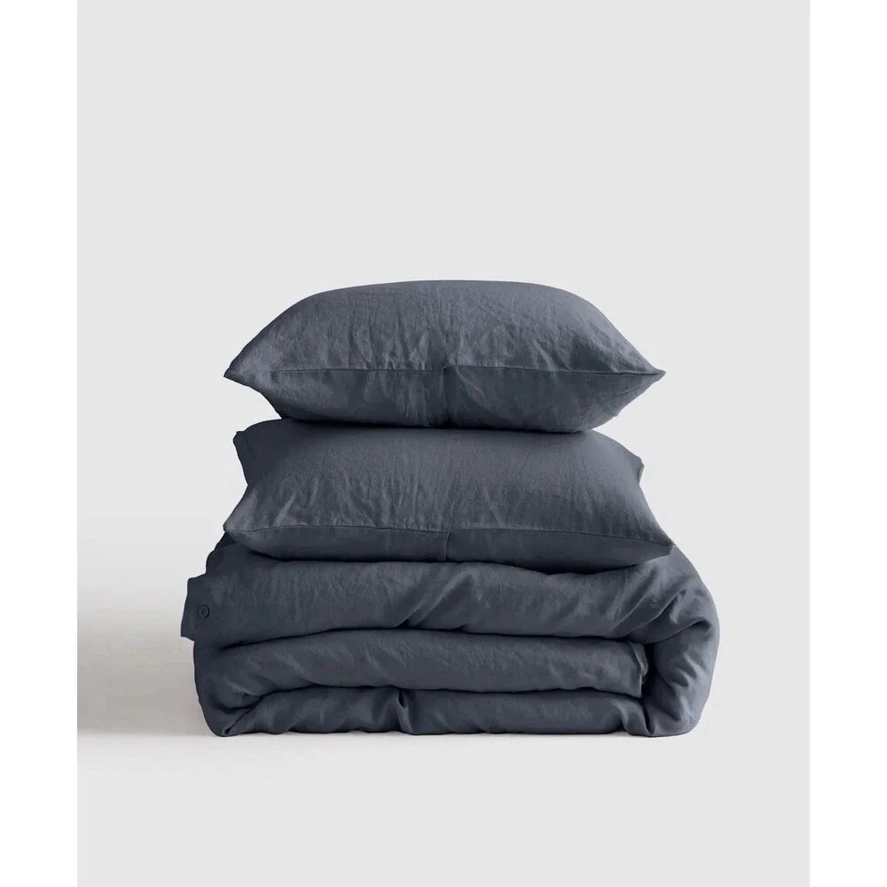 Quince European Linen Duvet Cover Set w/ Shams Full/Queen Night Fall Blue $194
